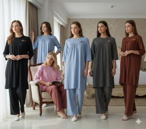 Long night suit set full sleeve chipti design with embroidery front