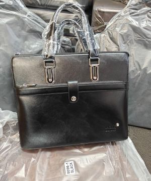 Mont Blanc Classic Structured Leather Laptop Bag Black (8096-1)