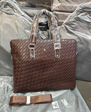 Mont Blanc Embossed Monogram Leather Laptop Bag With Strap Coffee (M-1064-1)