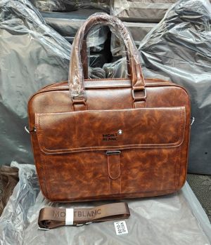 Mont Blanc Classic Curved Flap Leather Laptop Bag With Strap (8010-1)