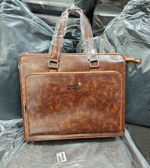 Mont Blanc Modern Front Panel Leather Laptop Bag With Strap Brown (8097-1)