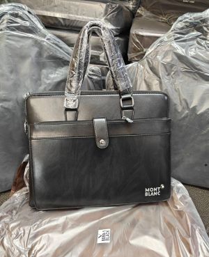 Mont Blanc Classic Snap Strap Leather Laptop Bag With Strap Black (V-8059-1)