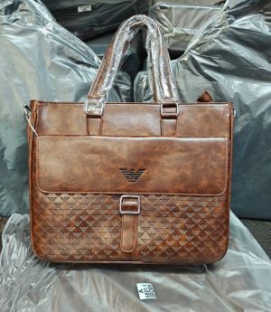 Emporio Arman_i Style Signature Pattern Flap Leather Laptop Bag With Strap Brown (6801-1) 