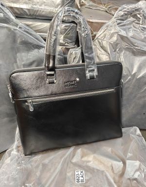 Mont Blanc Executive Slim Zip Leather Laptop Bag Black (6623-1)