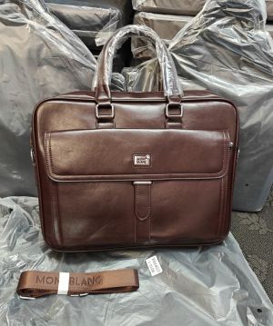 Mont Blanc Classic Curved Flap Leather Laptop Bag With Strap Coffee (8010-1)
