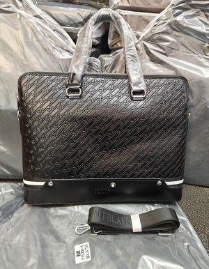 Mont Blanc Embossed Diagonal Monogram Structured Laptop Bag Burnished Black (M1038-1)
