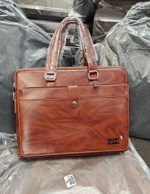 Mont Blanc Structured Leather Laptop Bag With Pocket Strap Closer (V-8059-1)