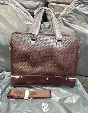 Mont Blanc Embossed Diagonal Monogram Structured Laptop Bag Burnished Coffee (M1038-1)