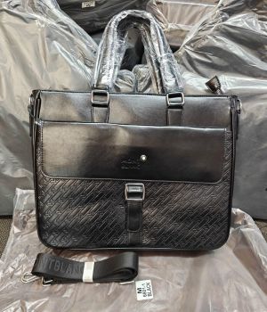 Mont Blanc Textured Flap Strap Leather Laptop Bag With Strap (M-6801-1) (Black)