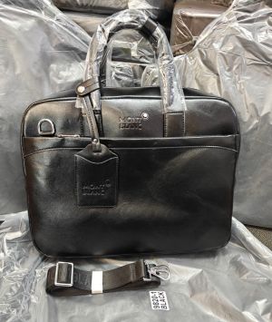 Mont Blanc Classic Utility Leather Laptop Bag With Tag Black (9820-1)