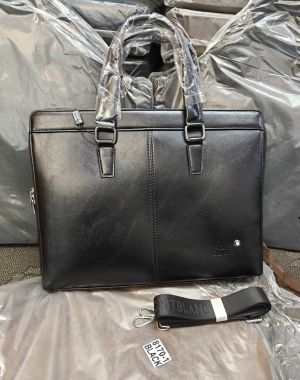 Mont Blanc Executive Minimal Leather Office Laptop Bag (8170-1 Black)