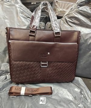 Mont Blanc Textured Flap Strap Leather Laptop Bag With Strap (M-6801-1) (Coffee)