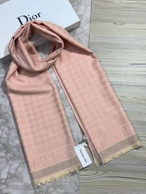 Christian_Dior_Peach_Pink_Tonal_Houndstooth_Logo_Luxury_Cotton_Pashmina_Scarf_With_Polythene