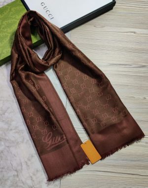 Gucci_Chocolate_Brown_Tonal_GG_Monogram_Logo_Luxury_Cotton_Pashmina_Scarf_With_Polythene