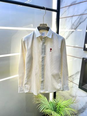 Ami Logo Beige Premium Lining Shirt With Brand Box Packing F3244-BE