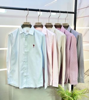 Ami Logo Beige Premium Lining Shirt With Brand Box Packing F3244-BE