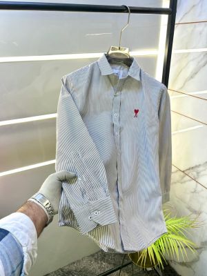 Ami Logo White Premium Lining Shirt With Brand Box Packing F3244-WH