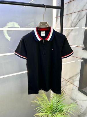 Tommy_Hilfiger Black Zipper Polo Premium Collar Neck T-shirt F2820-BL