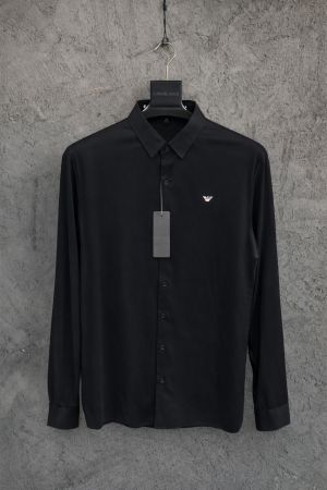 Emporio Arman_i Chest Logo Japanese Lycra Full Sleeves Stichless Shirt Black 