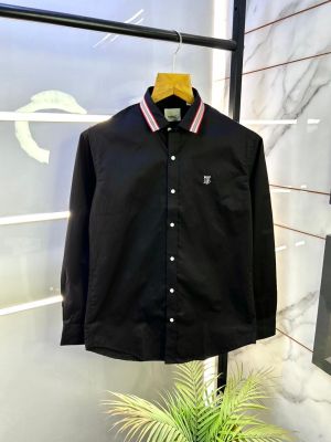 Burberr y Black Embroidery Logo Premium Shirt With Brand Box Packing and carry bag F2741-BL