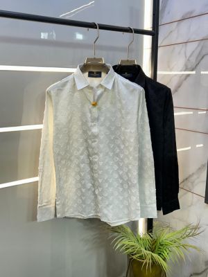 Loui s Vuitton Imported Monogram Allover Premium Black Shirt With Brand Box Packing and Carry bag F3186-BL