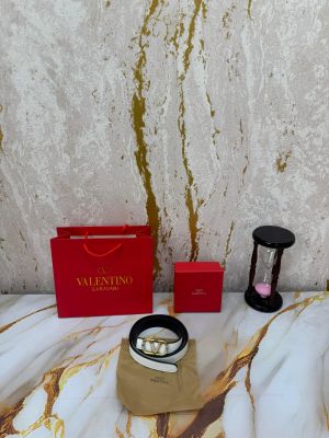 Valentin_o garavani V-logo crystal leather belt with box and dust bag including carry bag (V43-White)