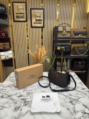 Coac_h Teri Signature Canvas Shoulder Bag With Crossbody Strap (Coffee Black) (6603)