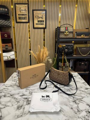 Coac_h Teri Signature Canvas Shoulder Bag With Crossbody Strap (Apricot Black) (6603)