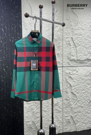 Burberr y Premium Imported Checks Shirt With custom Branded Button Tagging with Printed Design And Brand Packing 3805
