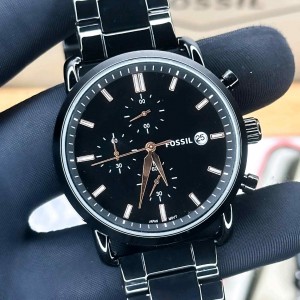 FOSSIL_ COMMUTER  ALL BLACK ROSE GOLD FONT