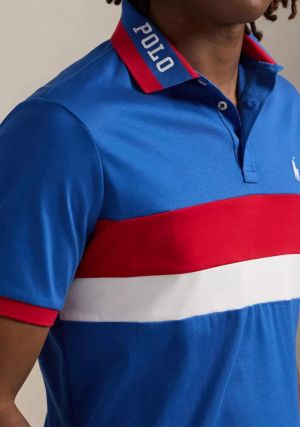 Ralp h Laure n Blue Premium Cotton Pique fabric Polo Tshirt with Front Design and Embroidered Logo 3793