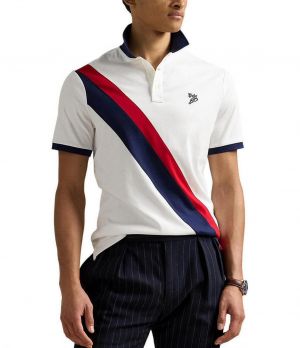 Ralp h Laure n White Premium Cotton Pique fabric Polo Tshirt with Front Design and Embroidered Logo 3796