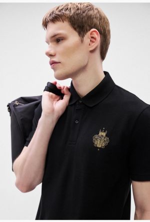 Hugo Bos s Black Premium 240 gsm interlock compact cotton fabric Polo Tshirt with Emboss Logo 3743