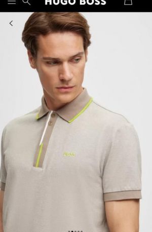 Hugo Bos s Beige Premium Imported 240 GSM Interlock Lycra Fabric Polo Tshirt with Front Design and Emboss Logo 3602