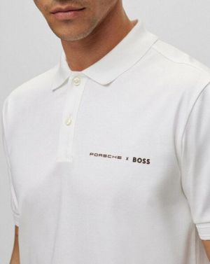 Boss x Porsche Edition White Collar Neck Premium Polo T-shirt F3430-W3