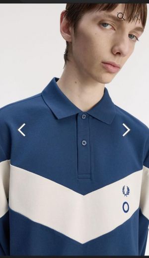 Fred Perr y Blue Premium Cotton Pique fabric Polo Tshirt with Front Design and Embroidered Logo 3788