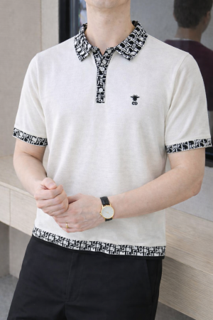 Christian Dio r White Imported knitted Premium Collar Neck Polo T-shirt F3488-WH