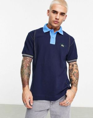 Lacost e Navy Premium Cotton Pique fabric Polo Tshirt with Front Design and Embroidered Logo 3537