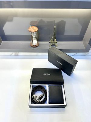 Gucc_i Black Wallet & Belt Combo Fa 398