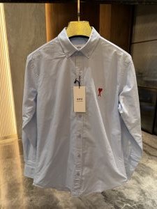AMI PARIS SKY BLUE PREMIUM RED LOGO EMBROIDERED STORE ARTICLE SHIRT