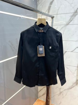 Burberr y Black Premium Embroidered Logo Shirt With custom Branded Button Tagging And Brand Packing 3749