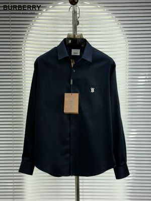 Burberr y Navy Premium Embroidered Logo Shirt With custom Branded Button Tagging And Brand Packing 3748