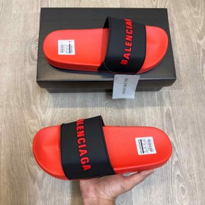 Balenciaga Logo Embossed Pool Red Black Slides