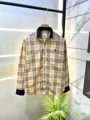 Burberr y Checks Embroidery Logo Beige Premium Shirt With Brand Box Packing And Carry Bag F3542-BE