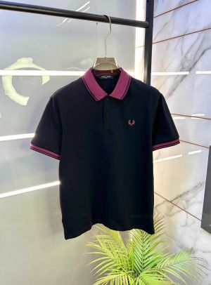 Fred Perry Black Polo Premium Collar Neck T-shirt F3463-B2