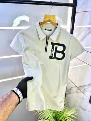 Balmai n Paris Imported Zipper Grey Collar Neck Premium Polo T-shirt F3114-GY