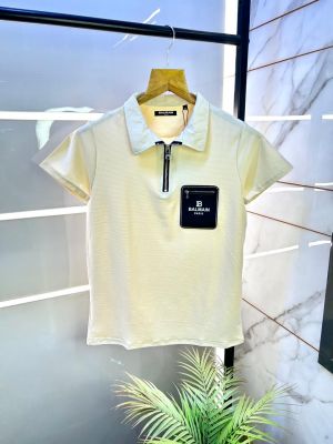 Balmai n Paris Imported Zipper Cream Collar Neck Premium Polo T-shirt F3114-CR