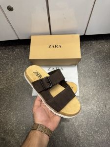 Zar.a Strap Suede Leather Premium Sandals Slides dark Brown