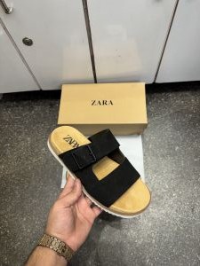 Zar.a Strap Suede Leather Premium Sandals Slides Black