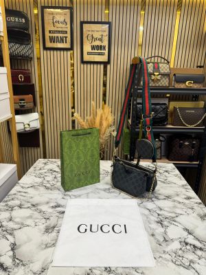 Gucc_i Ophidia GG Canvas Pochette With Dust Bag Including Carry Bag (Black)